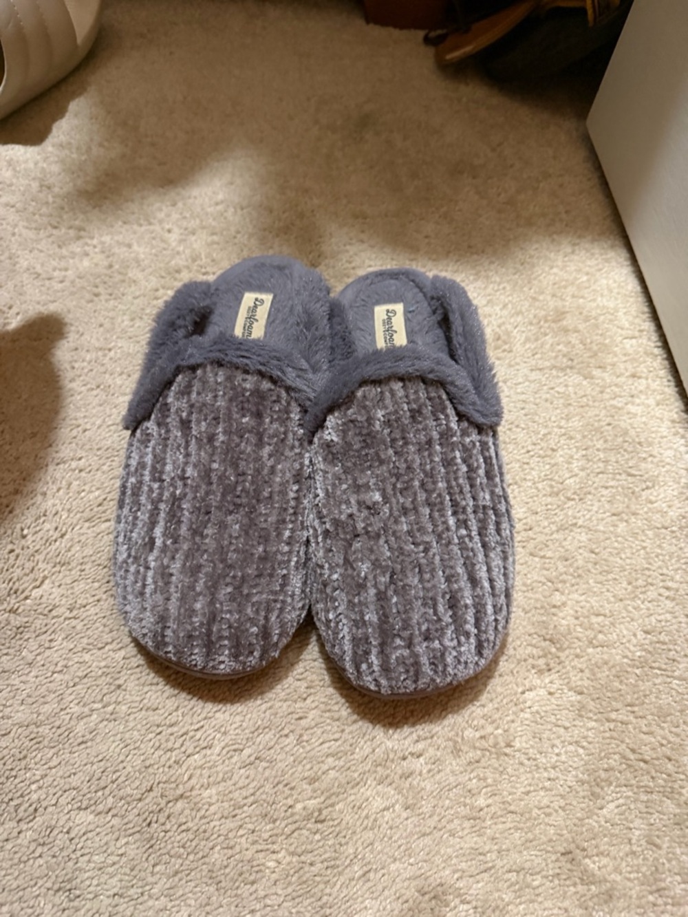 dearfoams Charcoal Fuzzy Slip-On House Slippers